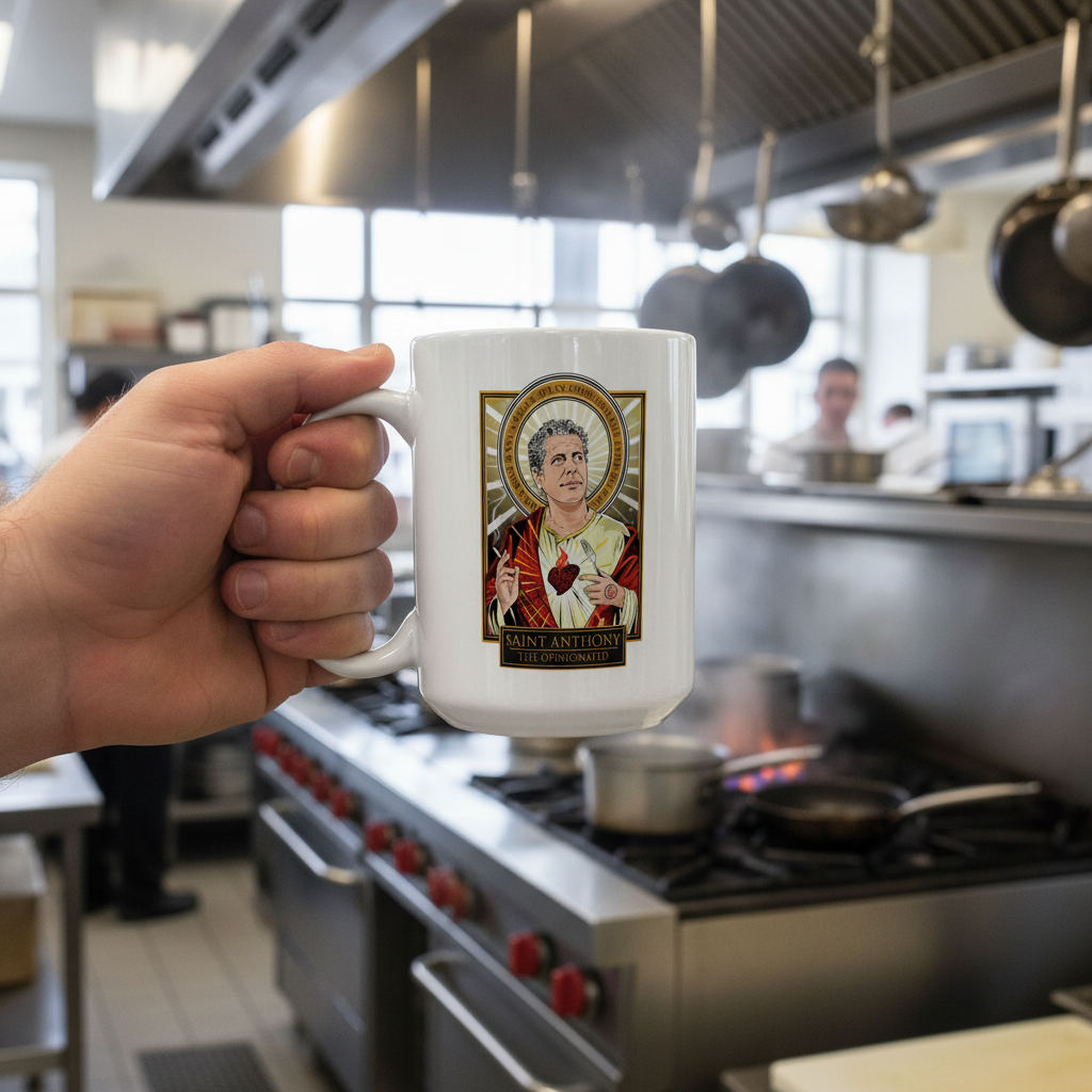 ☕ The Gospel of Bourdain™
Service Vessel – Chef Coffee Mug
