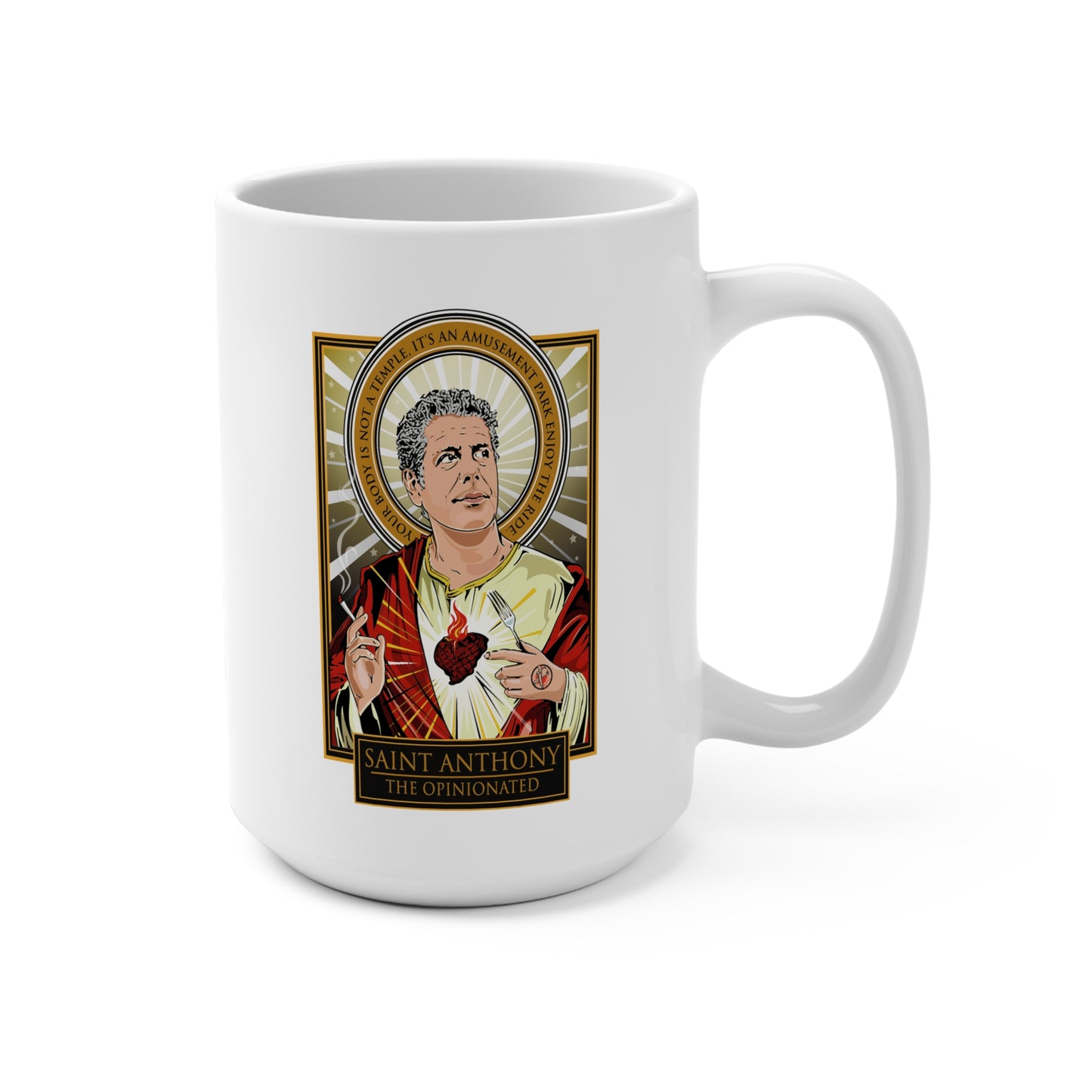Saint Anthony Bourdain Mug – 15oz Saint Anthony Bourdain Tribute Coffee Cup