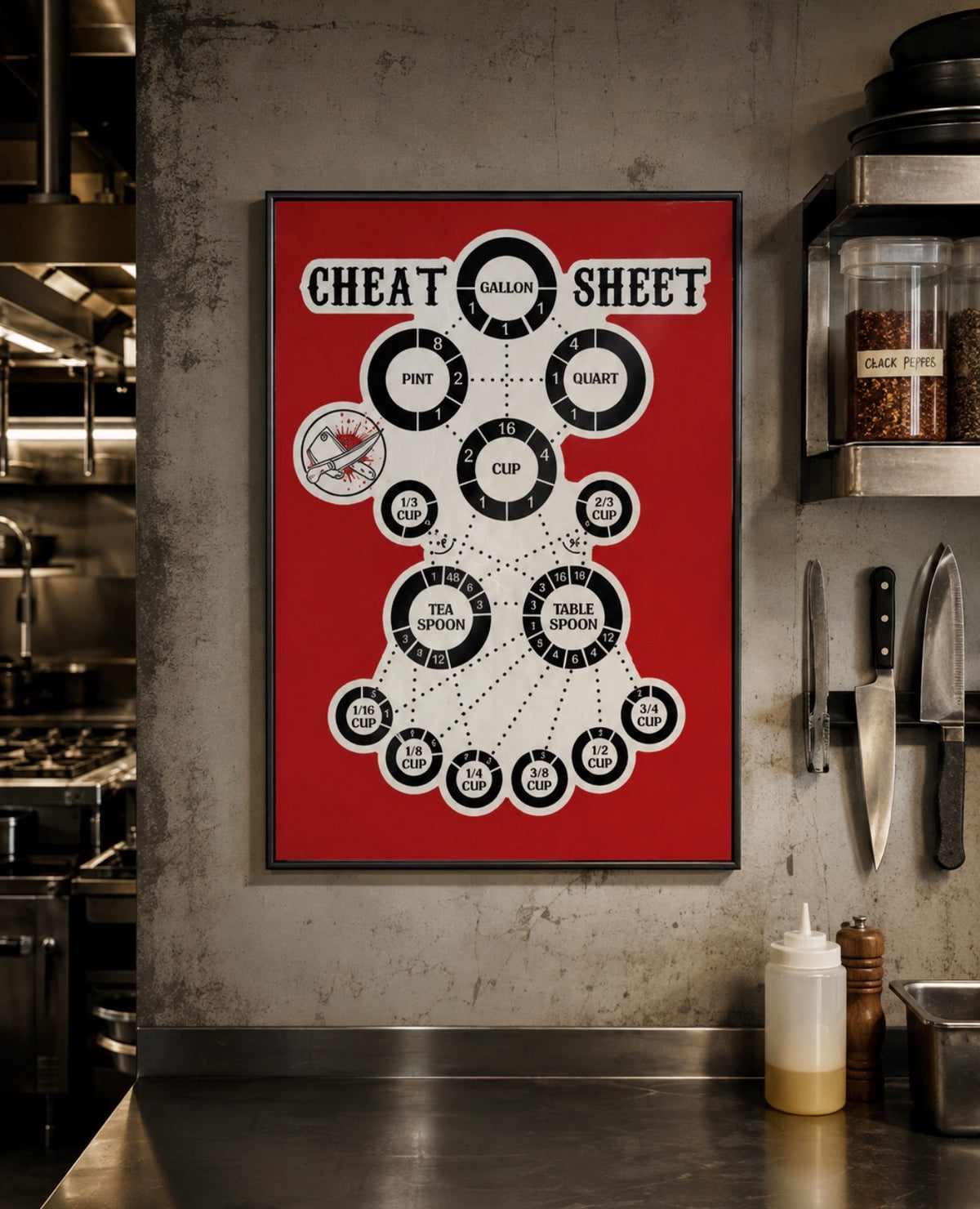 Cheat Sheet Poster — Kitchen Measurement Conversion Gloss Print