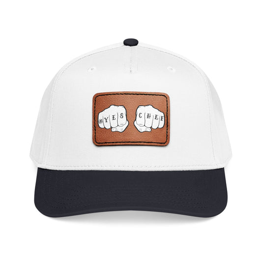 Leather Patch Baseball Cap — 'Yes Chef' Knuckle Tattoo Design