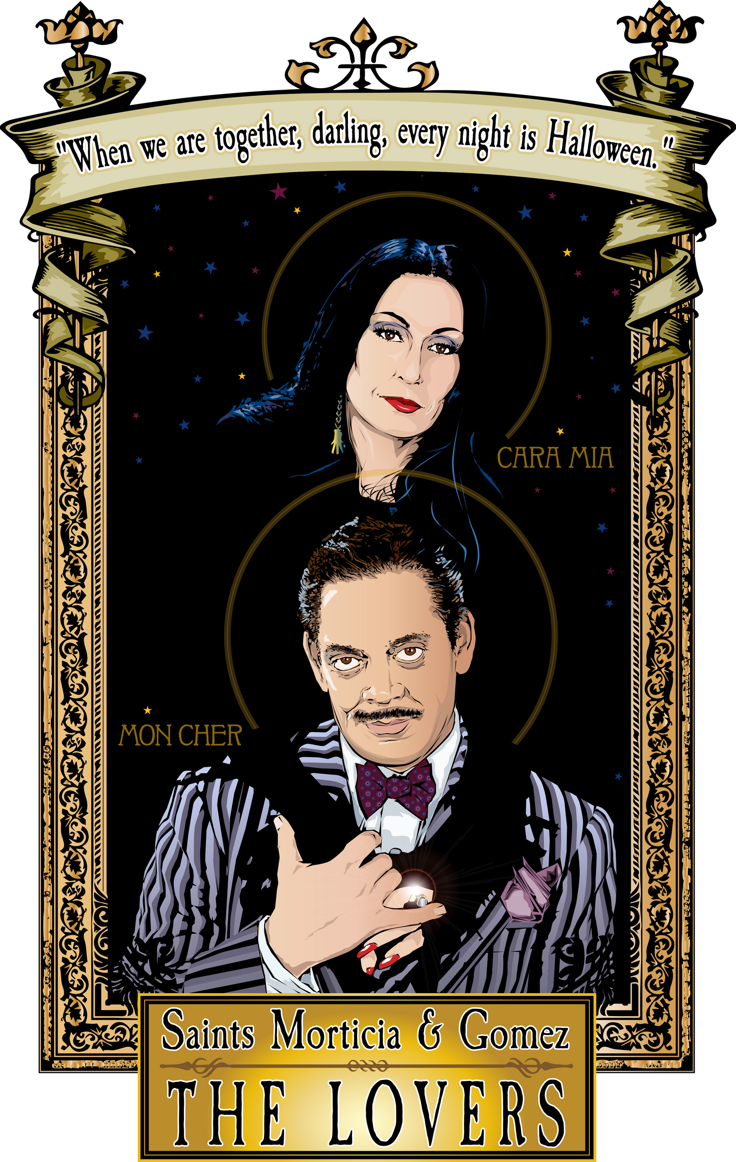 Saints Morticia & Gomez The Lovers Poster Cleaverandblade.com