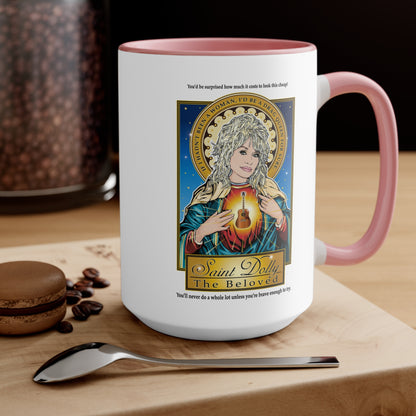 Dolly Parton Saint Portrait Accent Mug — Inspirational Music Lover Coffee Cup