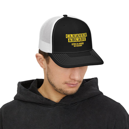 Cleaver & Blade “Open 24 Hours. No Excuses.” Premium Mesh Trucker Hat