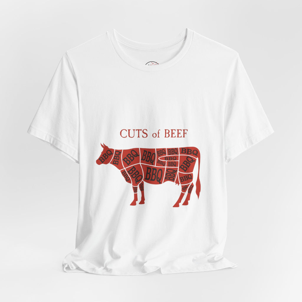 BBQ Butcher Cut Cow T‑Shirt — Vintage Barbecue Meat Diagram Tee
