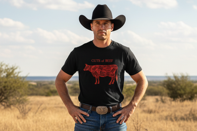 BBQ Butcher Cuts of Cow T‑Shirt — Vintage Barbecue Tee