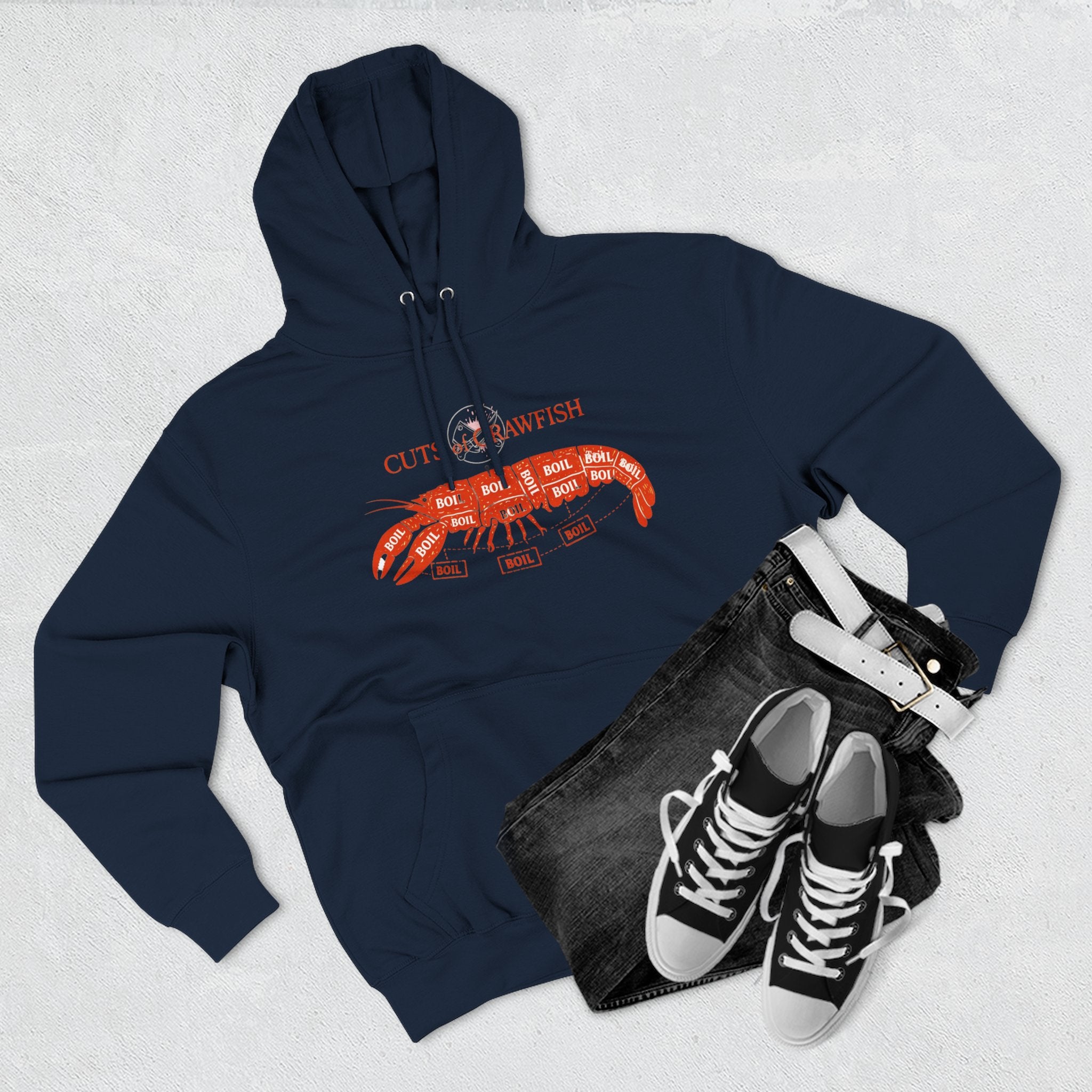 Crawfish Cuts Diagram Hoodie — Seafood Lover Graphic Fleece Hoodie