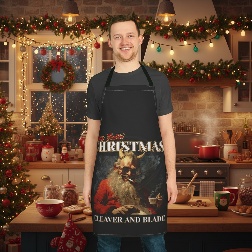 Christmas Cleaver & Blade Apron — Dark Santa BBQ Cooking Apron
