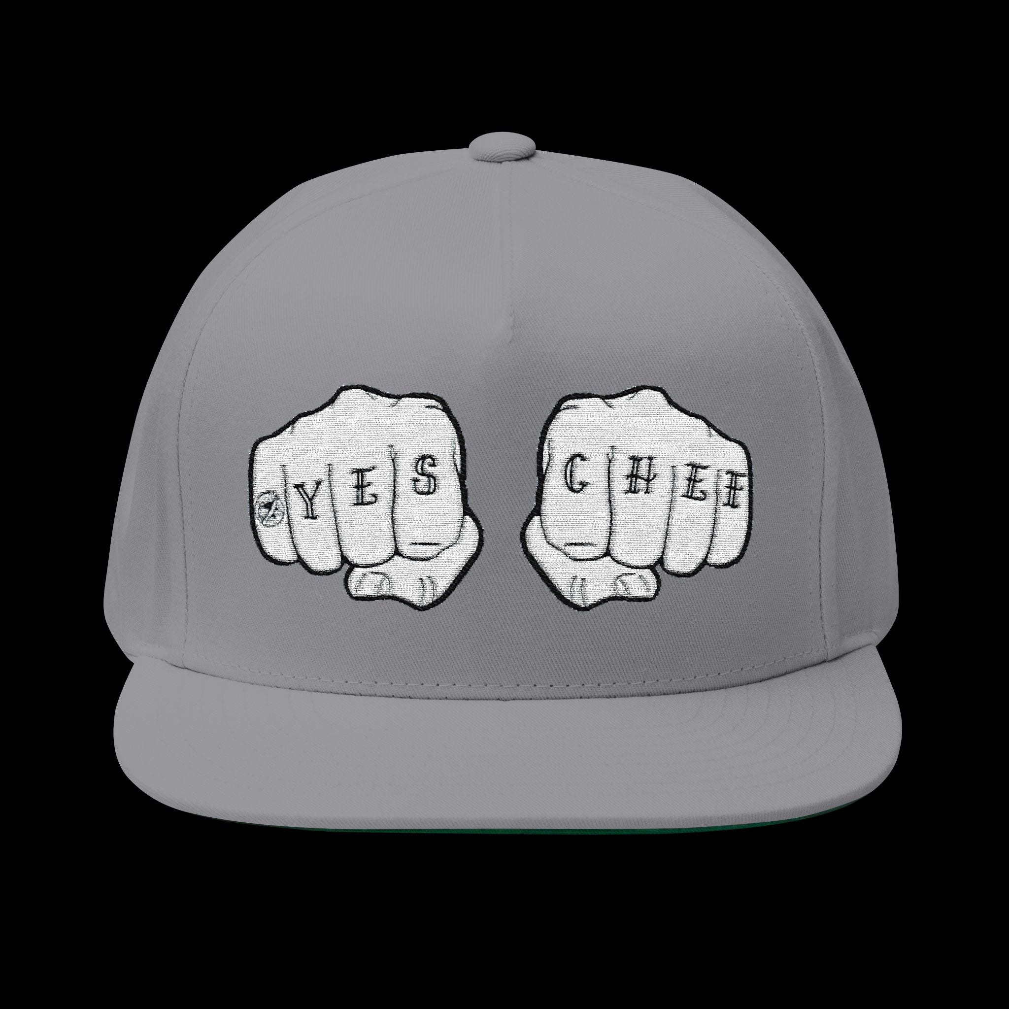 Flat Bill Cap — Knuckle Tattoo Yes Chef Embroidered Design