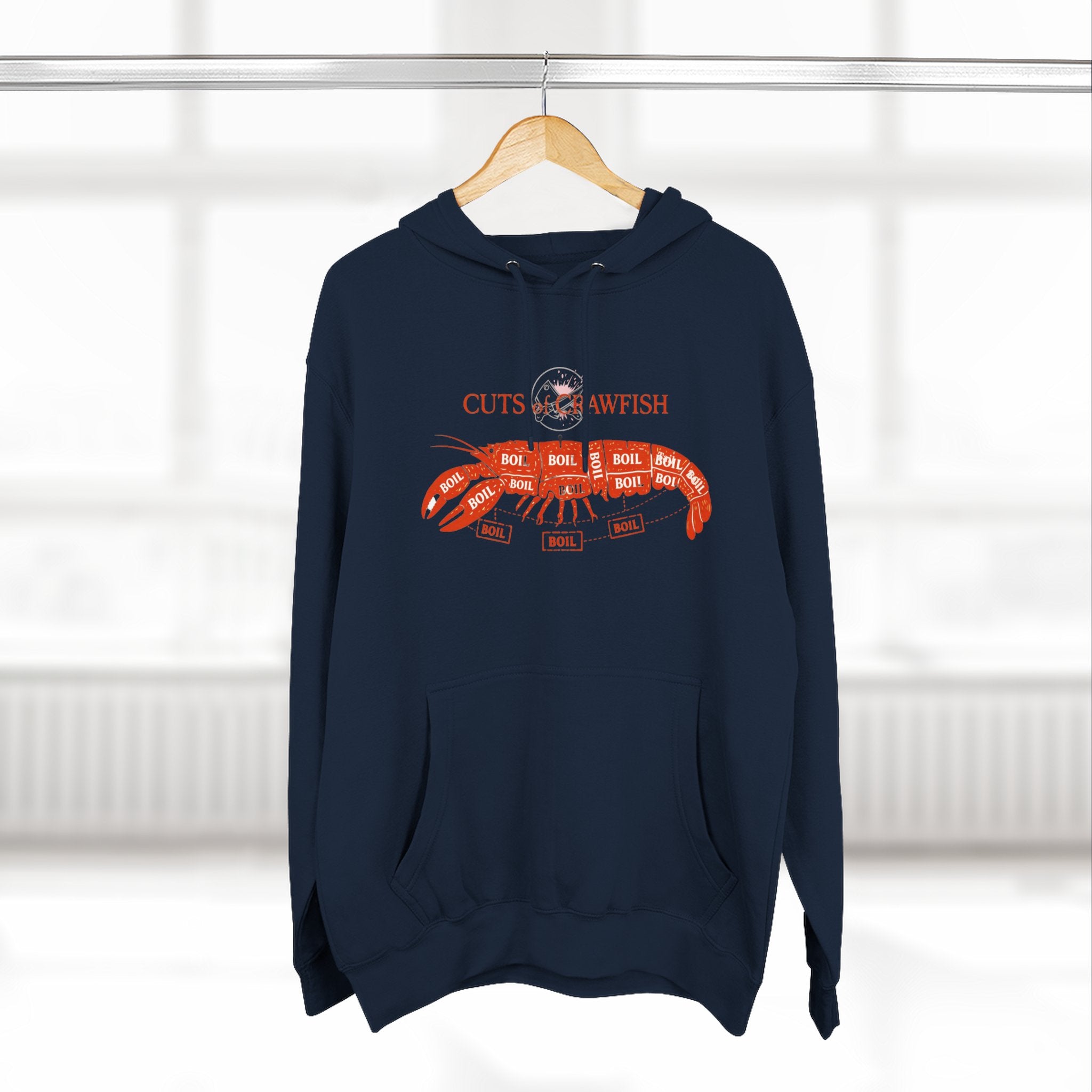 Crawfish Cuts Diagram Hoodie — Seafood Lover Graphic Fleece Hoodie