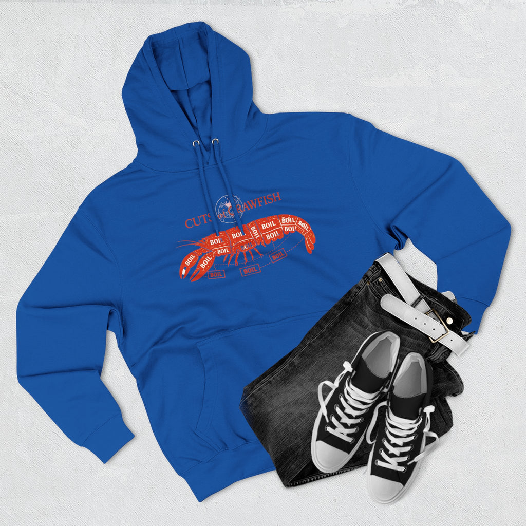 Crawfish Cuts Diagram Hoodie — Seafood Lover Graphic Fleece Hoodie