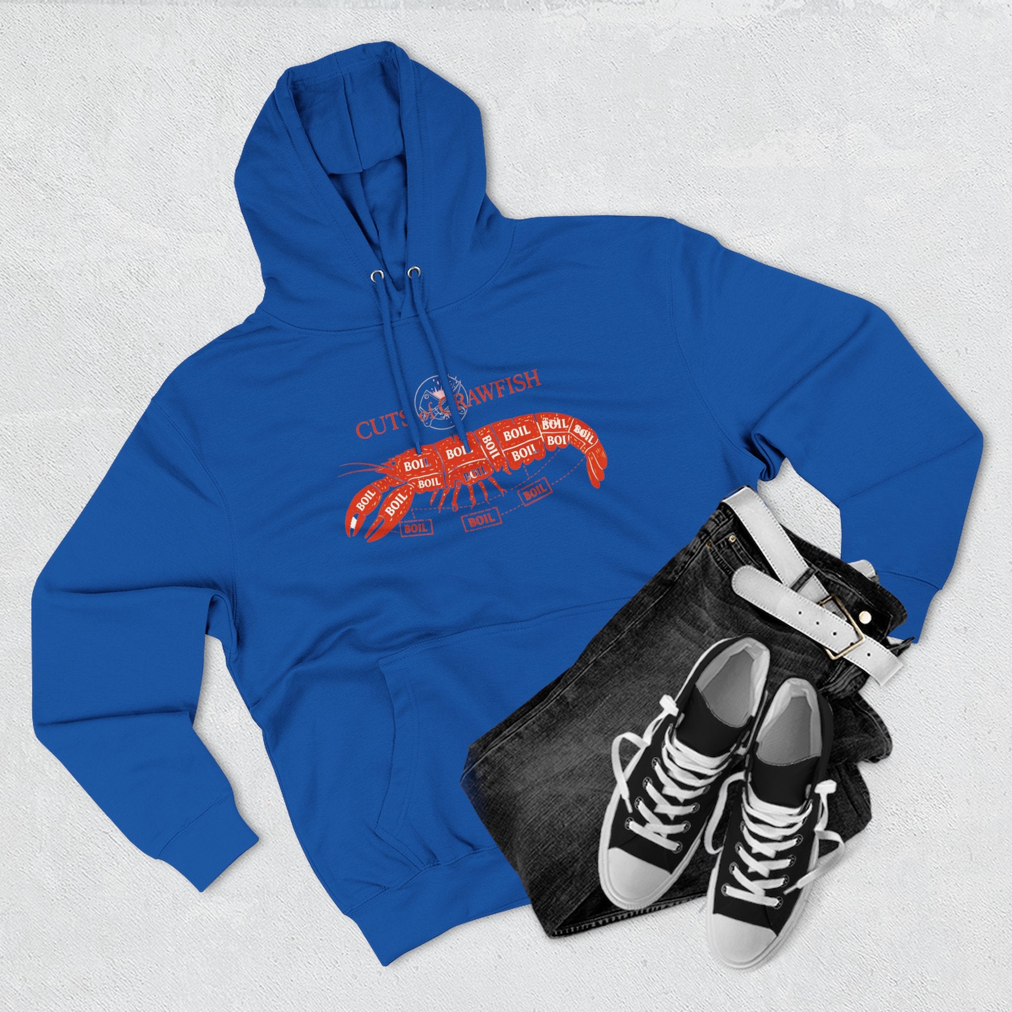 Crawfish Cuts Diagram Hoodie — Seafood Lover Graphic Fleece Hoodie