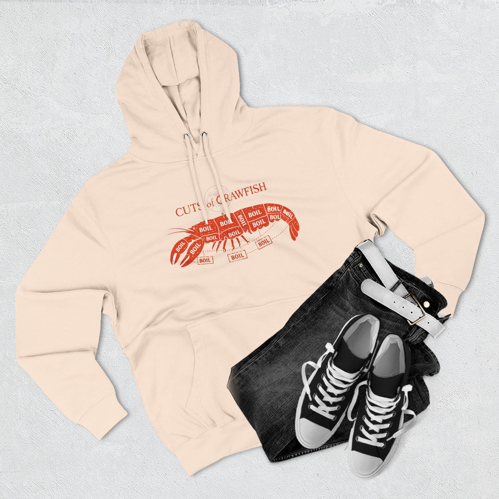 Crawfish Cuts Diagram Hoodie — Seafood Lover Graphic Fleece Hoodie