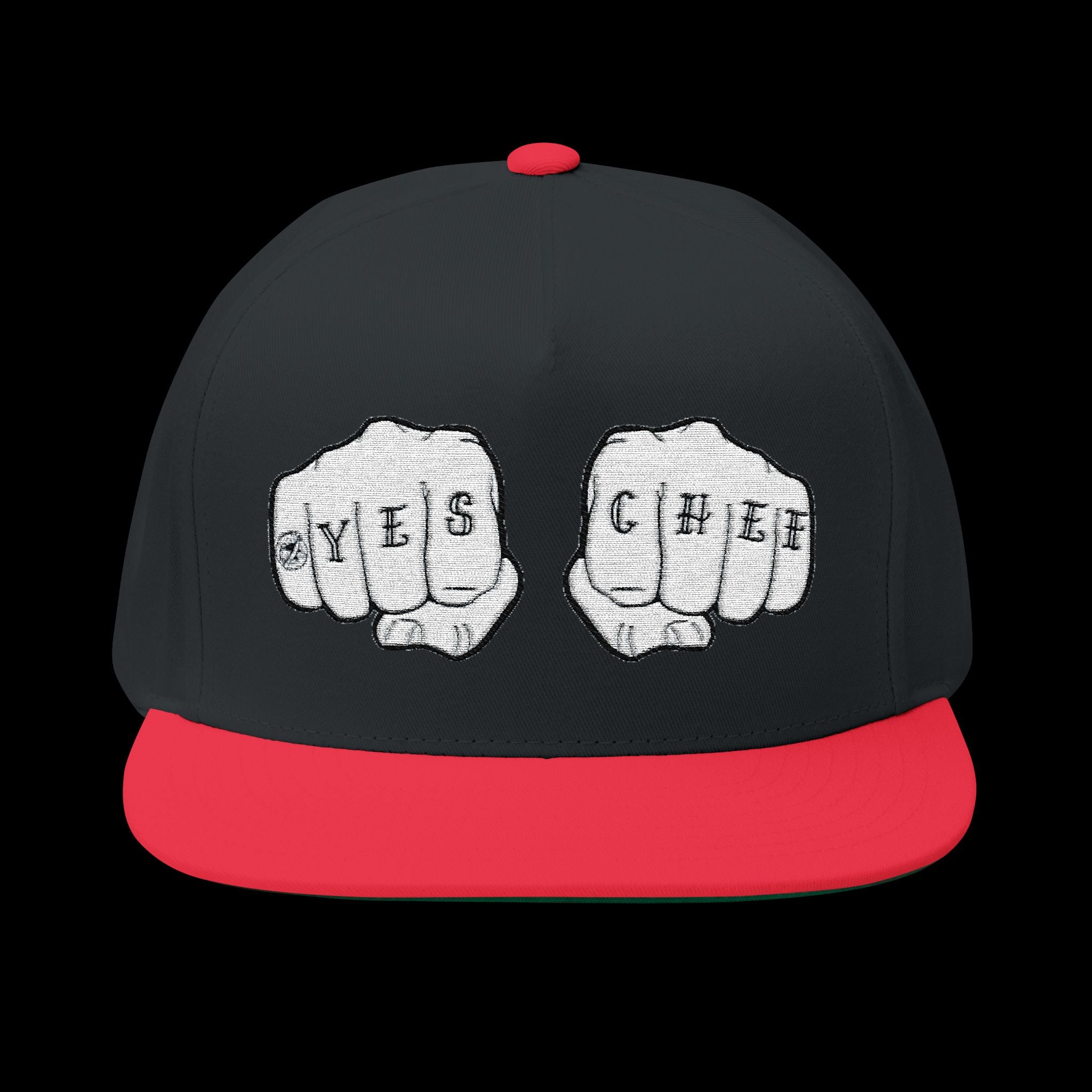Flat Bill Cap — Knuckle Tattoo Yes Chef Embroidered Design