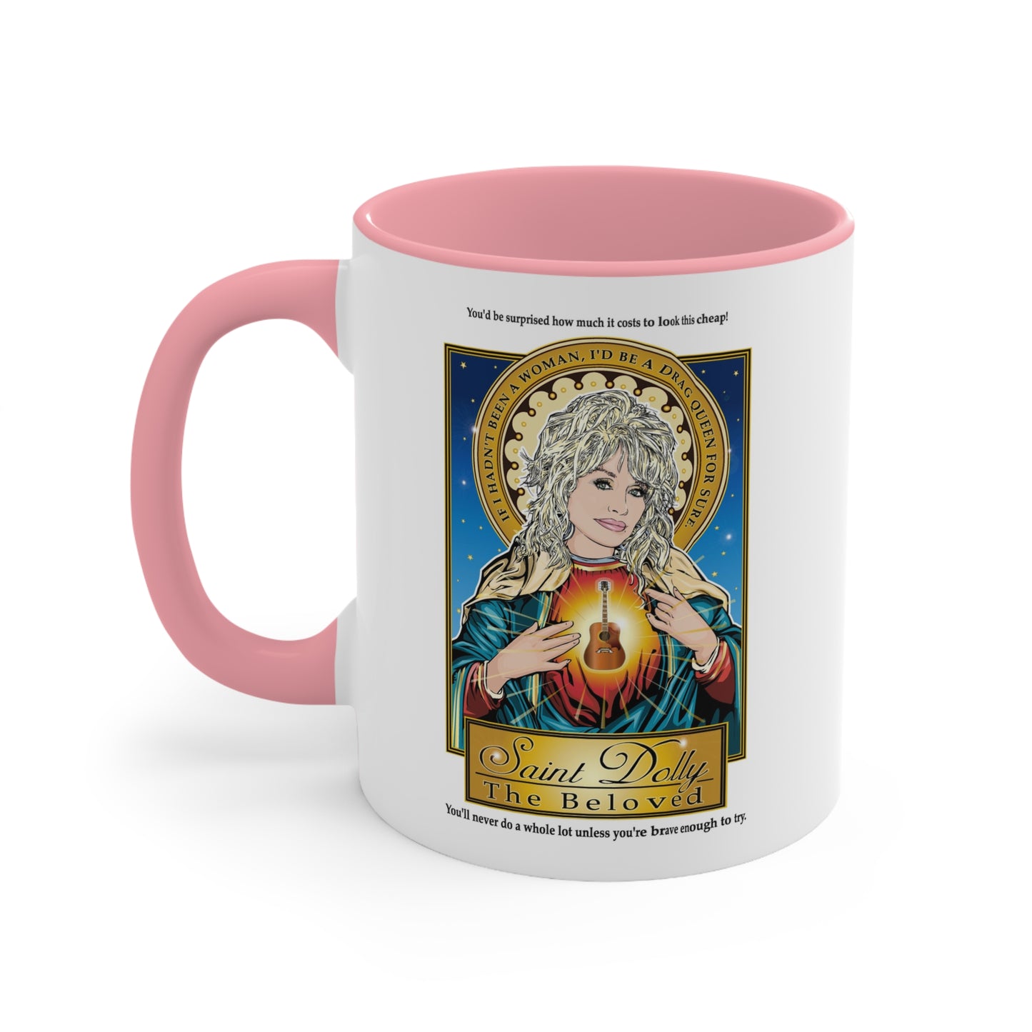 Dolly Parton Saint Portrait Accent Mug — Inspirational Music Lover Coffee Cup