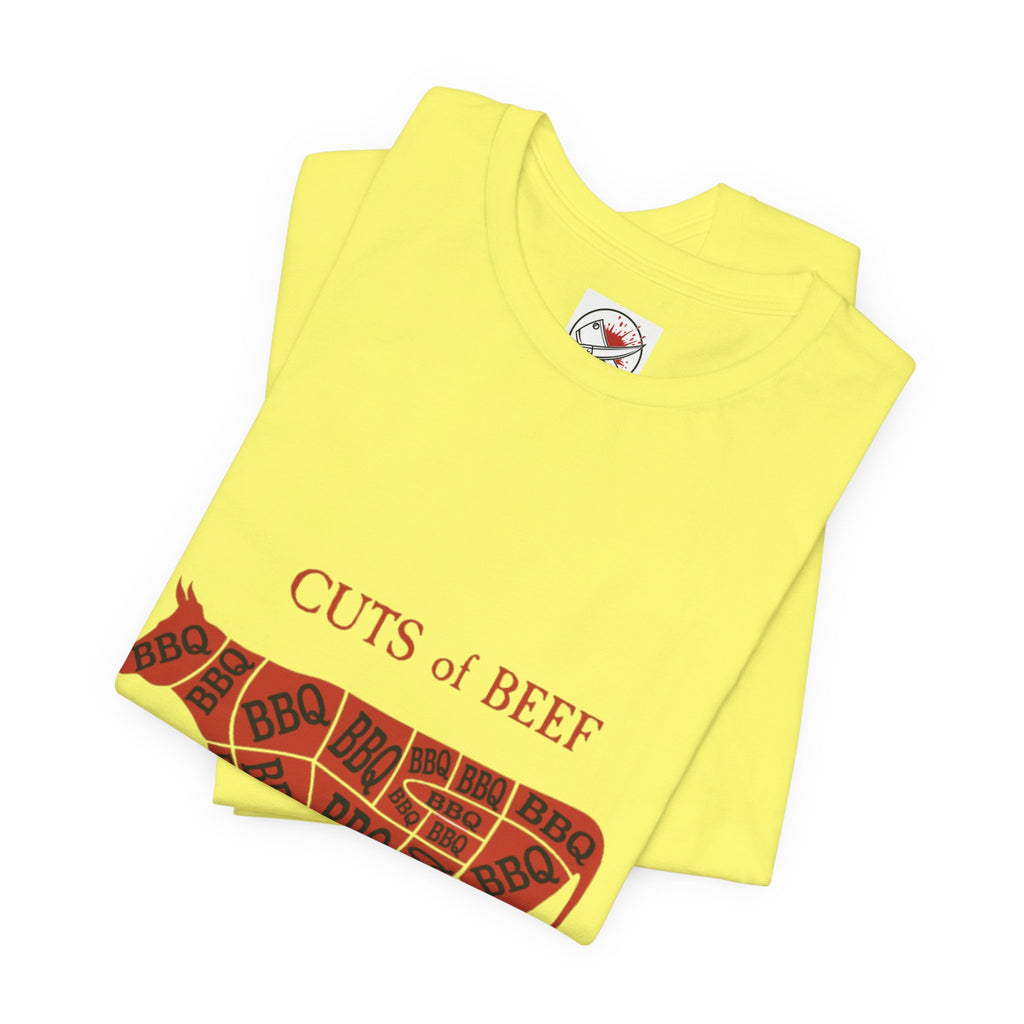 BBQ Butcher Cut Cow T‑Shirt — Vintage Barbecue Meat Diagram Tee