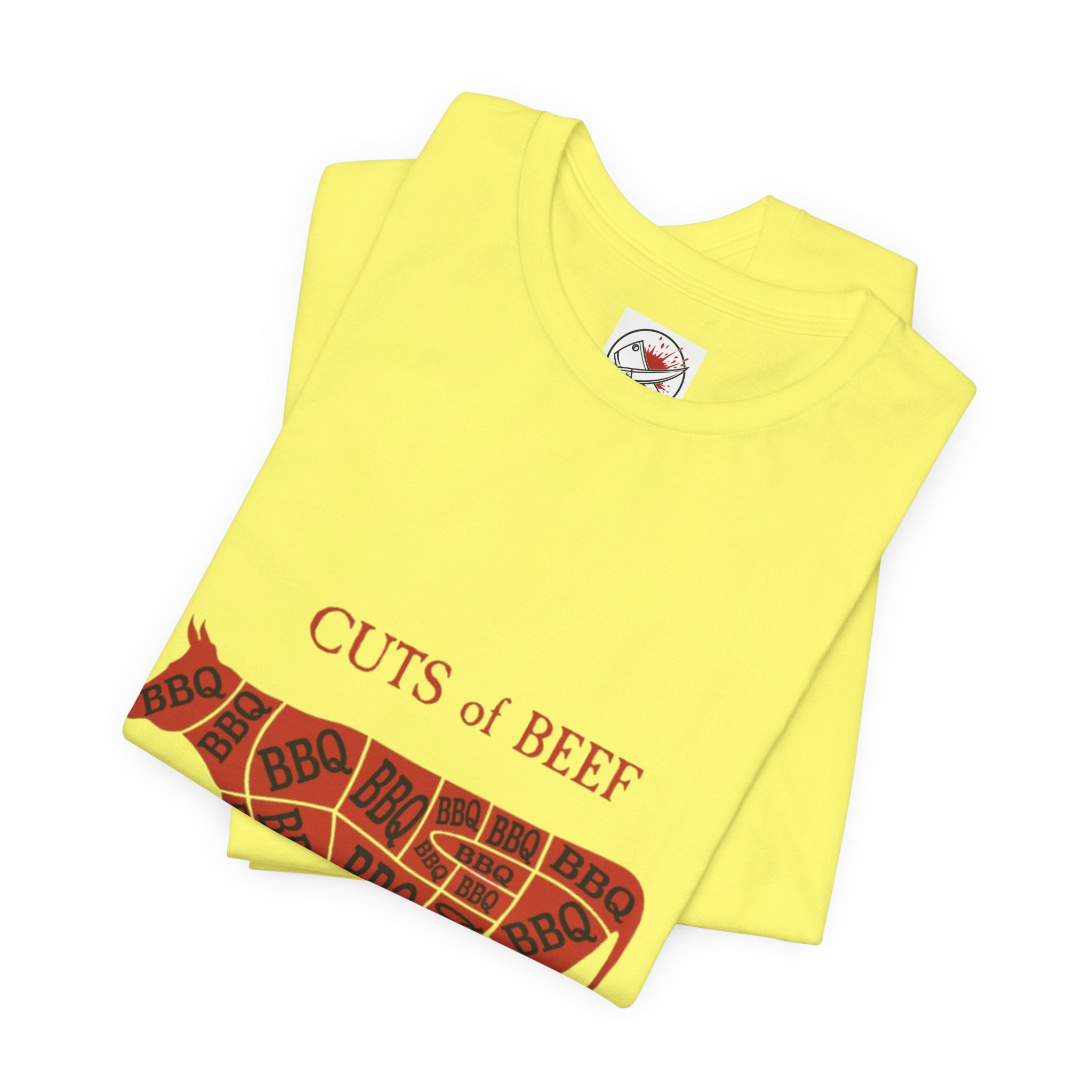 BBQ Butcher Cut Cow T‑Shirt — Vintage Barbecue Meat Diagram Tee