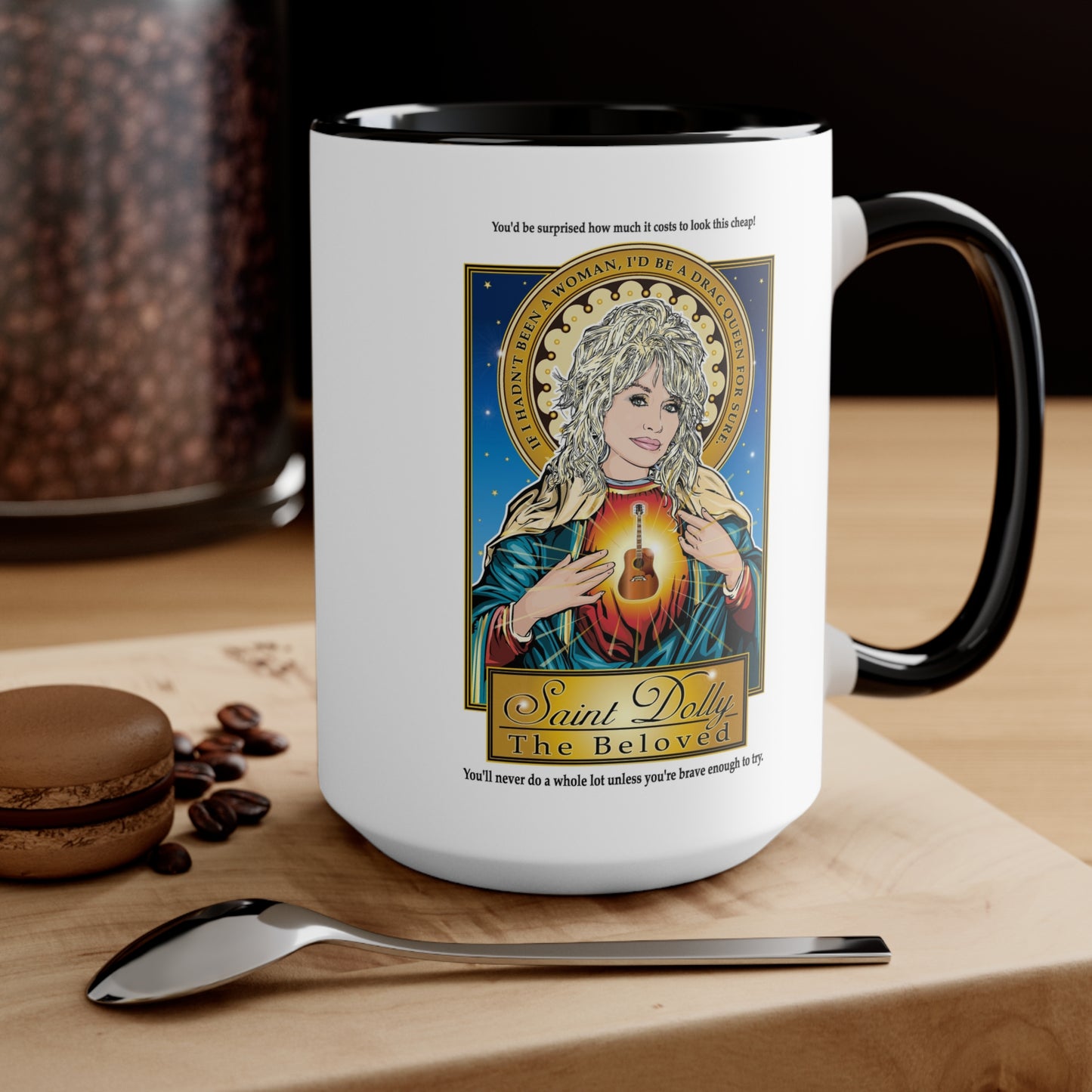 Dolly Parton Saint Portrait Accent Mug — Inspirational Music Lover Coffee Cup