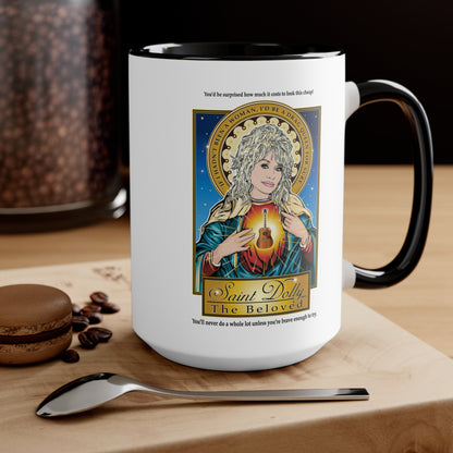 Dolly Parton Saint Portrait Accent Mug — Inspirational Music Lover Coffee Cup