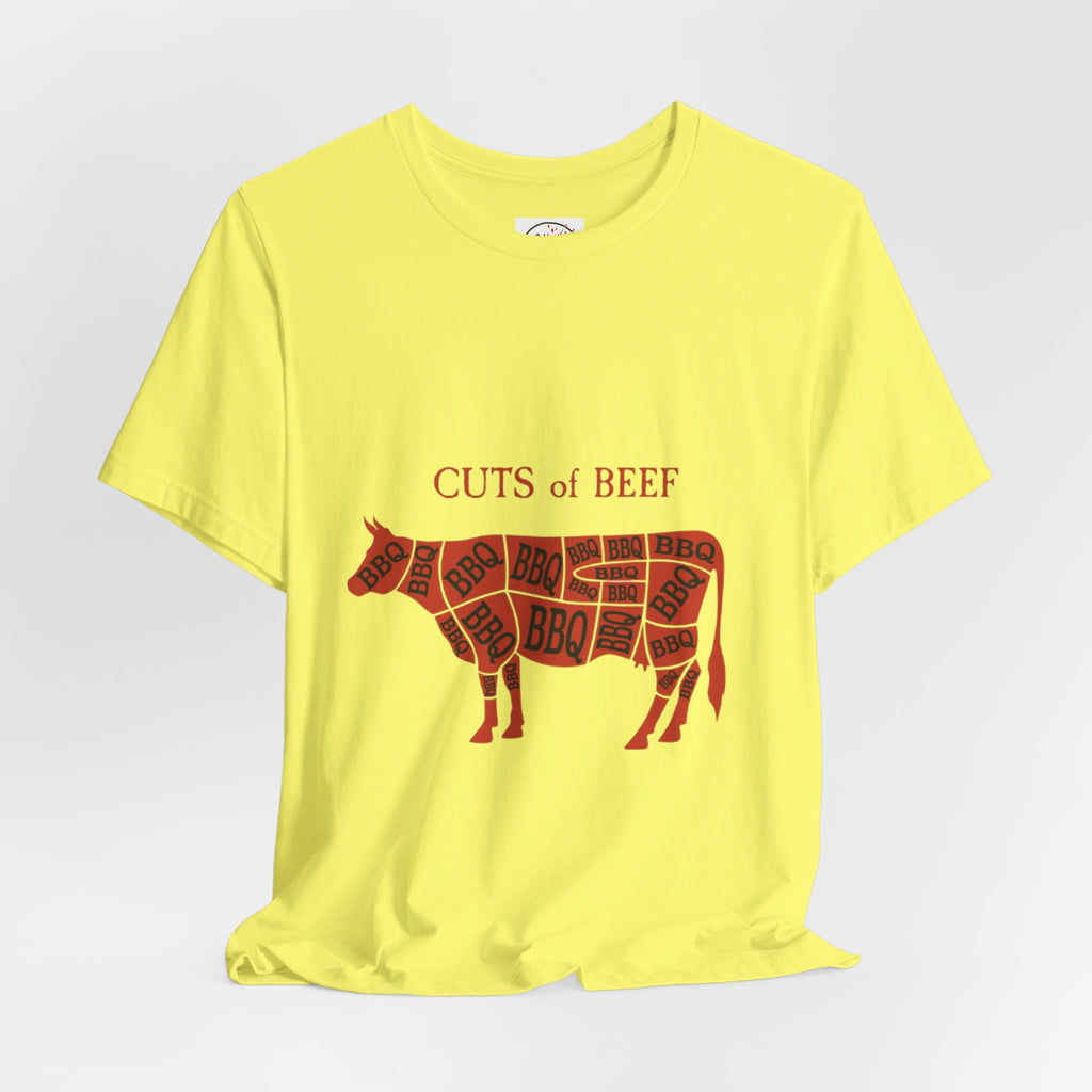 BBQ Butcher Cut Cow T‑Shirt — Vintage Barbecue Meat Diagram Tee