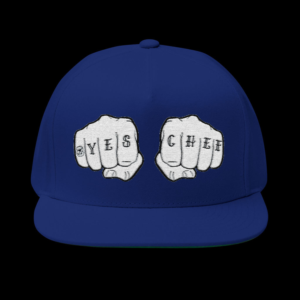 Flat Bill Cap — Knuckle Tattoo Yes Chef Embroidered Design