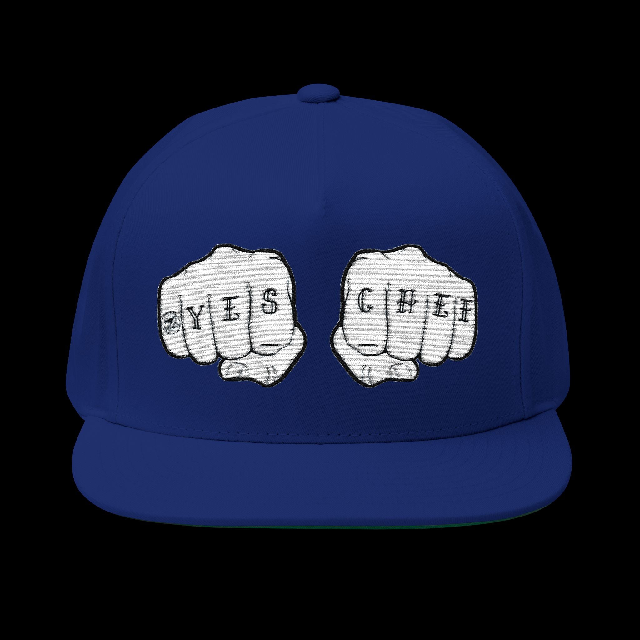 Flat Bill Cap — Knuckle Tattoo Yes Chef Embroidered Design