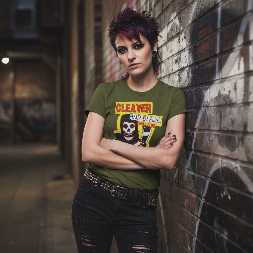 Cleaver and Blade Graphic Tee — Retro Grim Reaper Knife Club Shirt