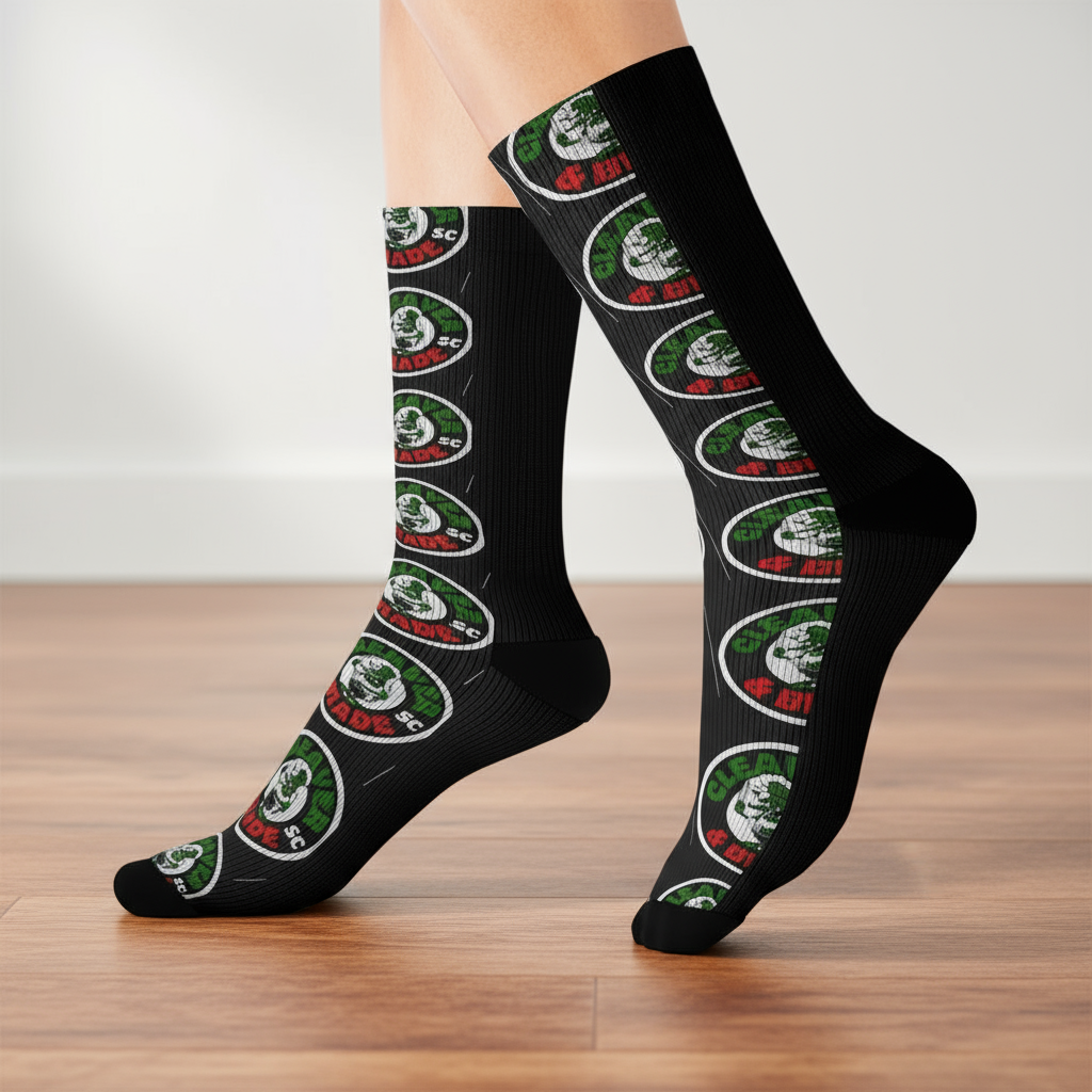 Soccer Club Emblem Sublimation Socks — Custom Team Logo Athletic Crew Socks