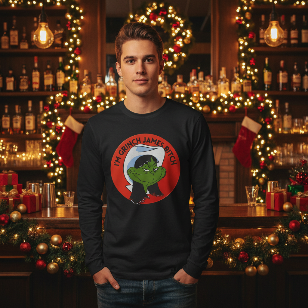 Grinch Holiday Long Sleeve Tee — "I'm Grinch James Bitch" Graphic