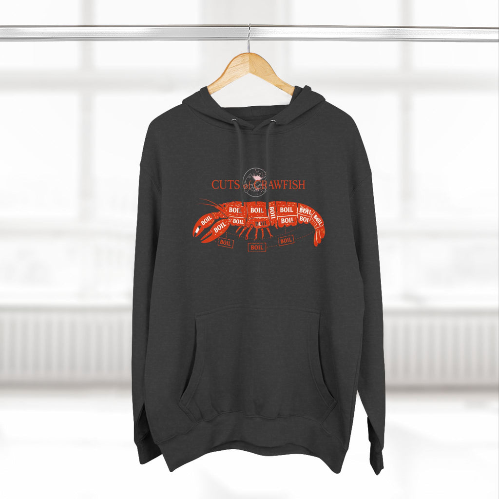 Crawfish Cuts Diagram Hoodie — Seafood Lover Graphic Fleece Hoodie