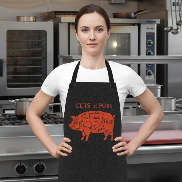 Apron — 'Cuts of Pork' BBQ Cooking Apron with Pig Butcher Diagram