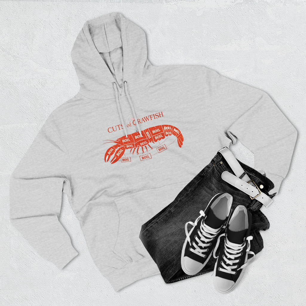 Crawfish Cuts Diagram Hoodie — Seafood Lover Graphic Fleece Hoodie