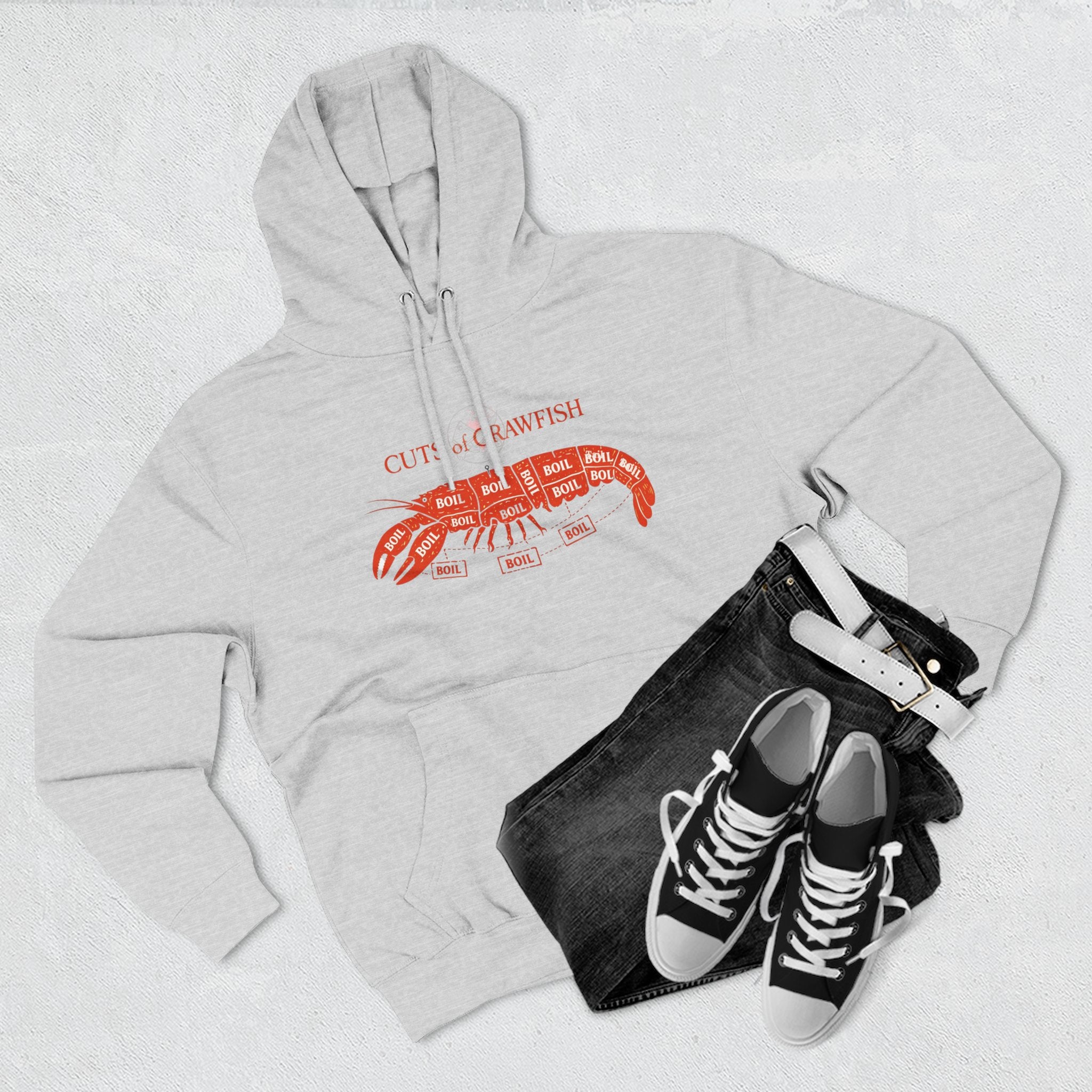 Crawfish Cuts Diagram Hoodie — Seafood Lover Graphic Fleece Hoodie