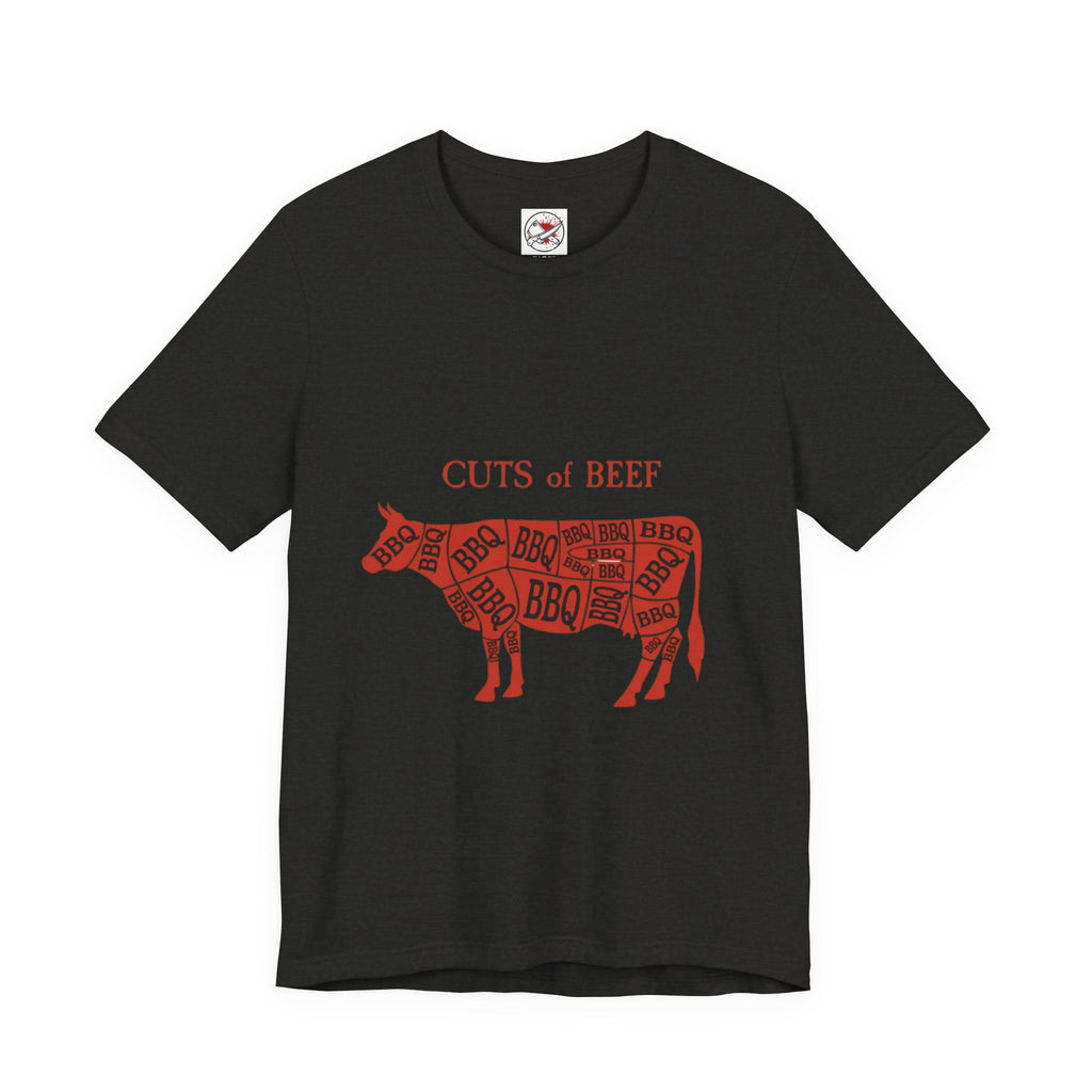 BBQ Butcher Cut Cow T‑Shirt — Vintage Barbecue Meat Diagram Tee