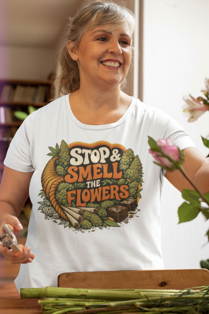 Stop & Smell the Flowers Tee — Retro Botanical Graphic T-Shirt