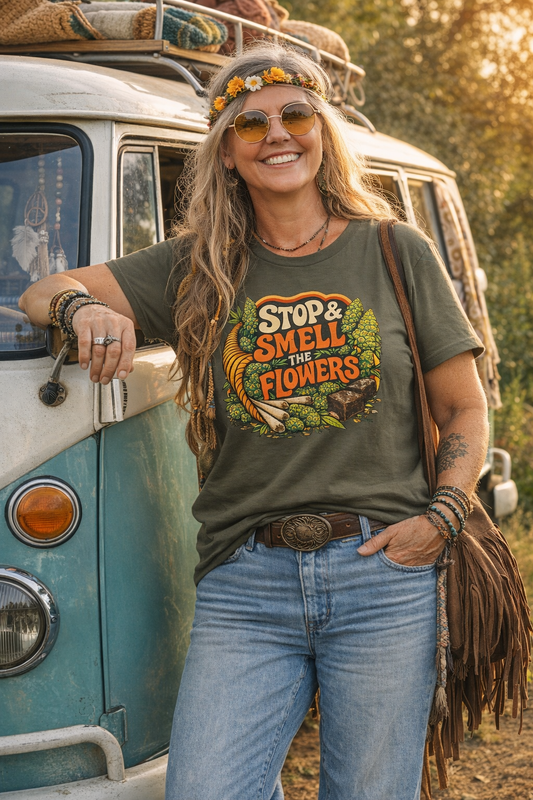 Stop & Smell the Flowers Tee — Retro Botanical Graphic T-Shirt