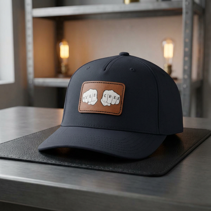 Leather Patch Baseball Cap — 'Yes Chef' Knuckle Tattoo Design
