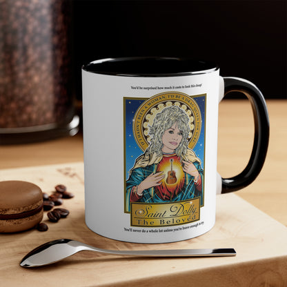 Dolly Parton Saint Portrait Accent Mug — Inspirational Music Lover Coffee Cup