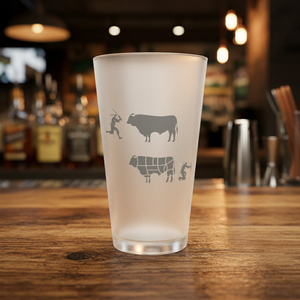 Frosted 16oz Pint Glass – Butcher Cut Diagram Beer Cup