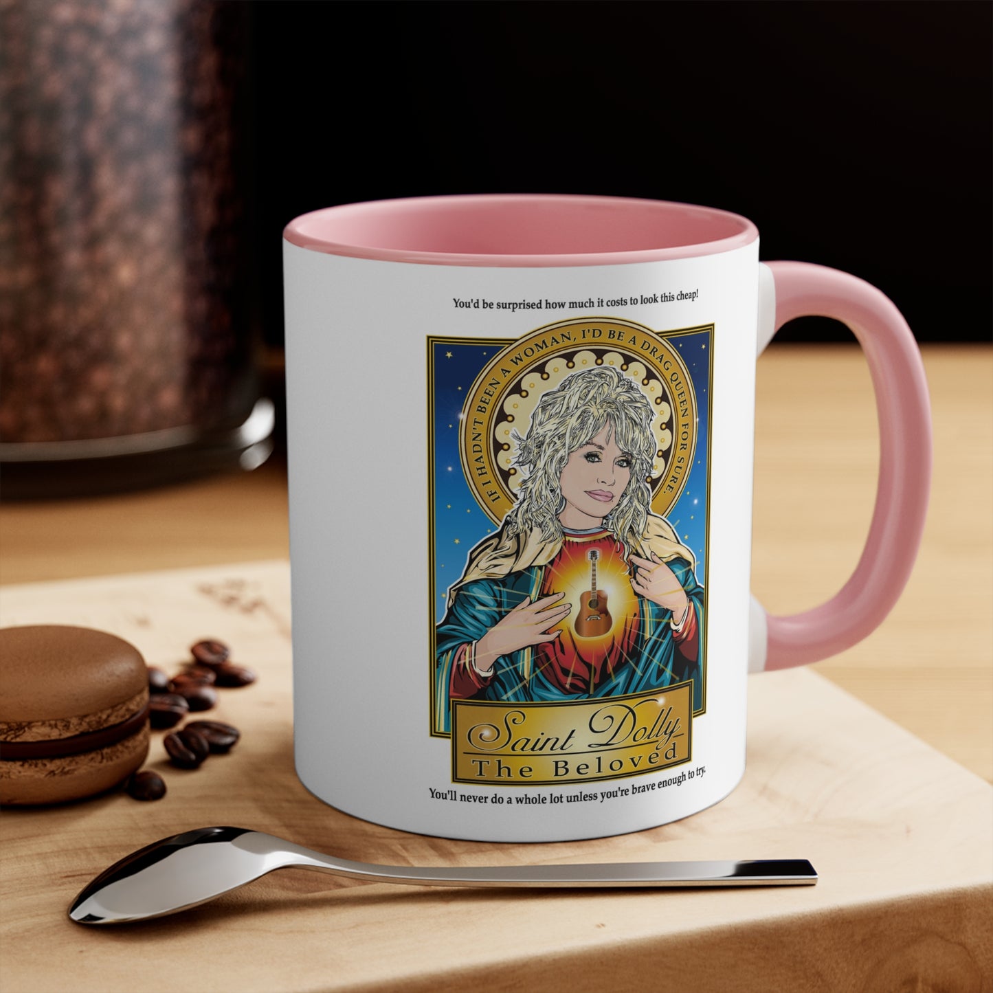 Dolly Parton Saint Portrait Accent Mug — Inspirational Music Lover Coffee Cup