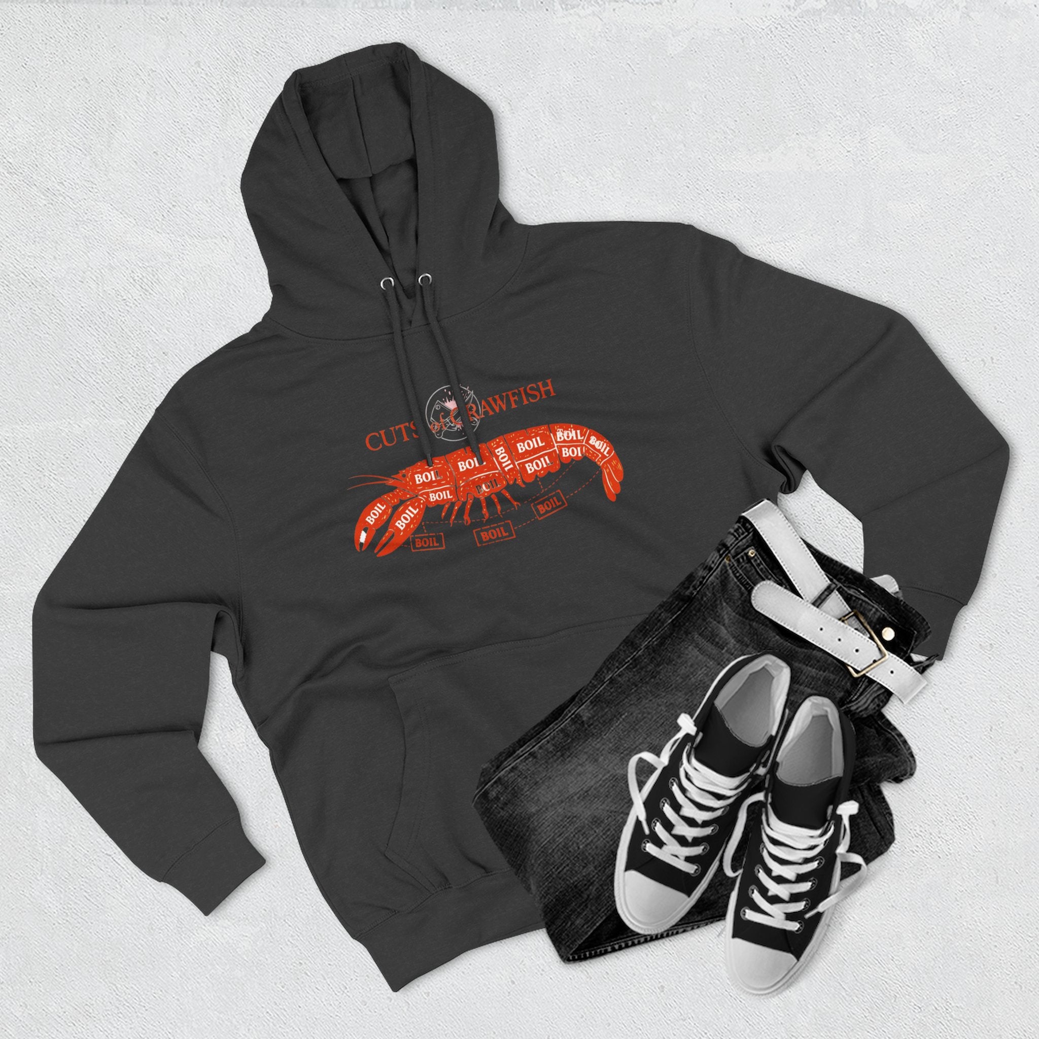 Crawfish Cuts Diagram Hoodie — Seafood Lover Graphic Fleece Hoodie