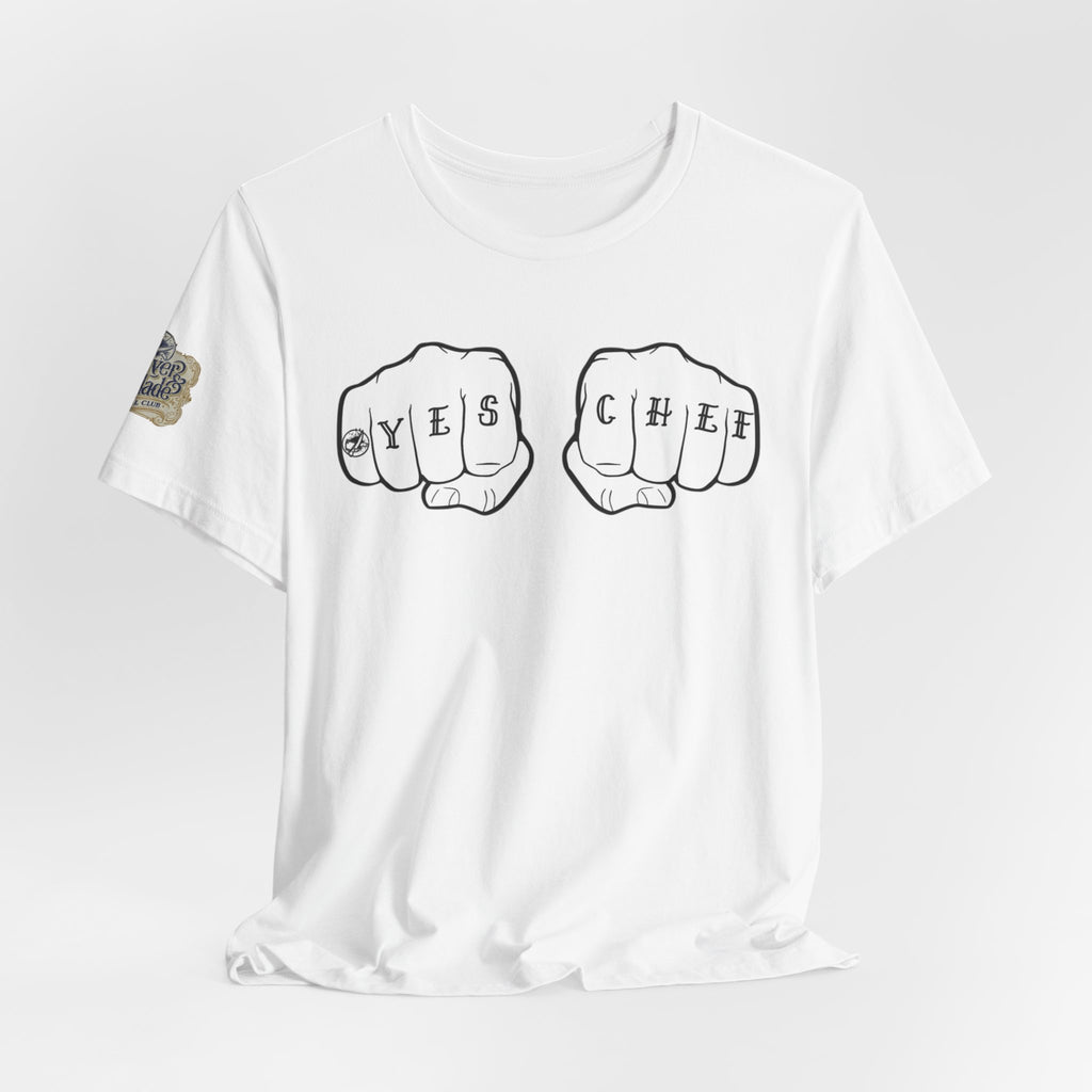 Knuckle Tattoo 'YES CHEF' T-Shirt — Chef Kitchen Tattoo Graphic Tee