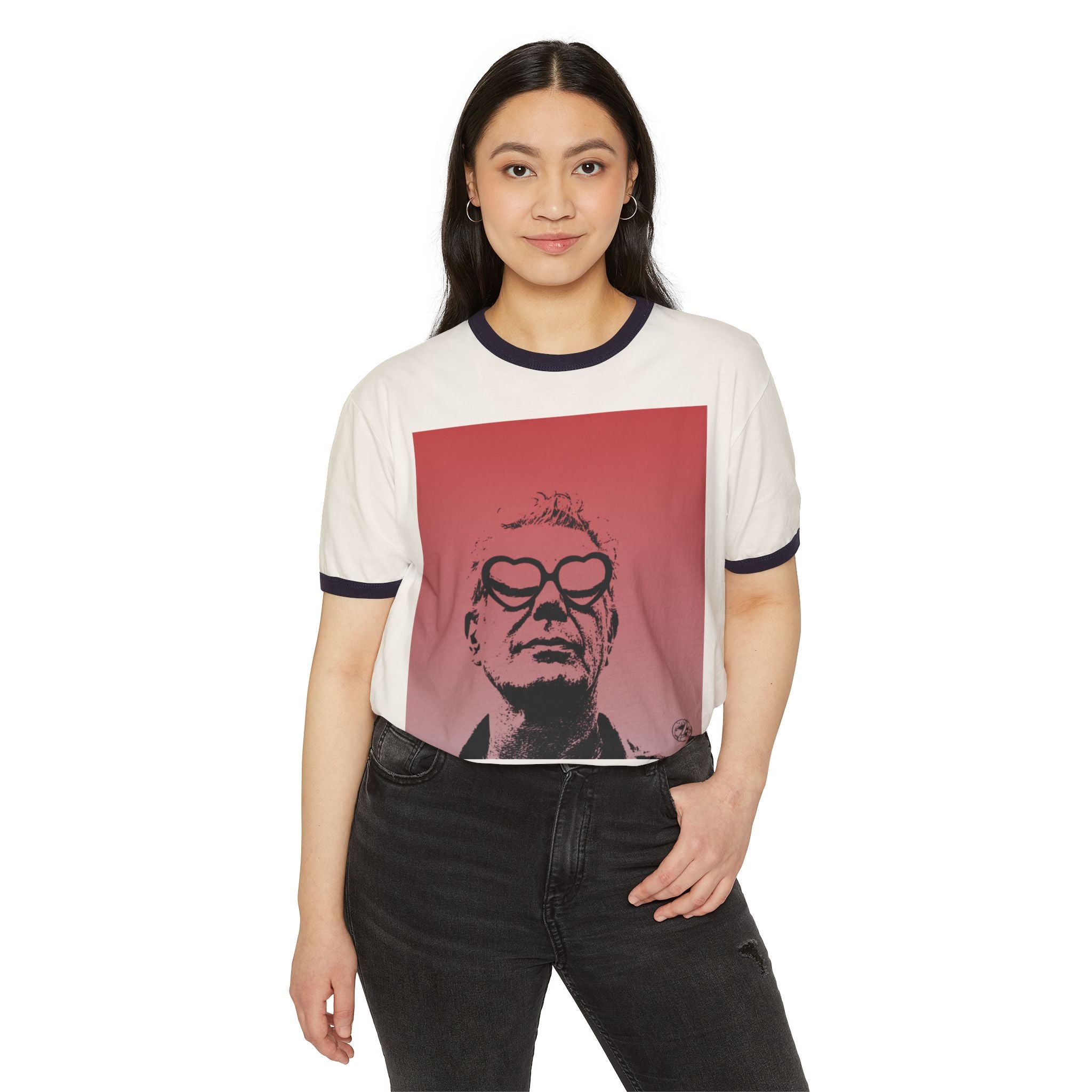 Vintage Portrait Ringer T‑Shirt — Bold Heart Sunglasses Graphic