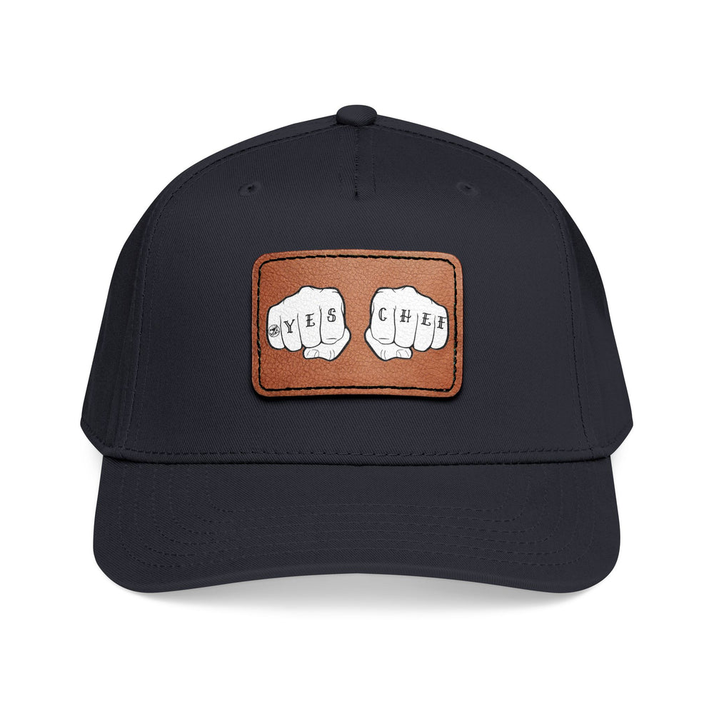Leather Patch Baseball Cap — 'Wife & Chief' Knuckle Tattoo Design