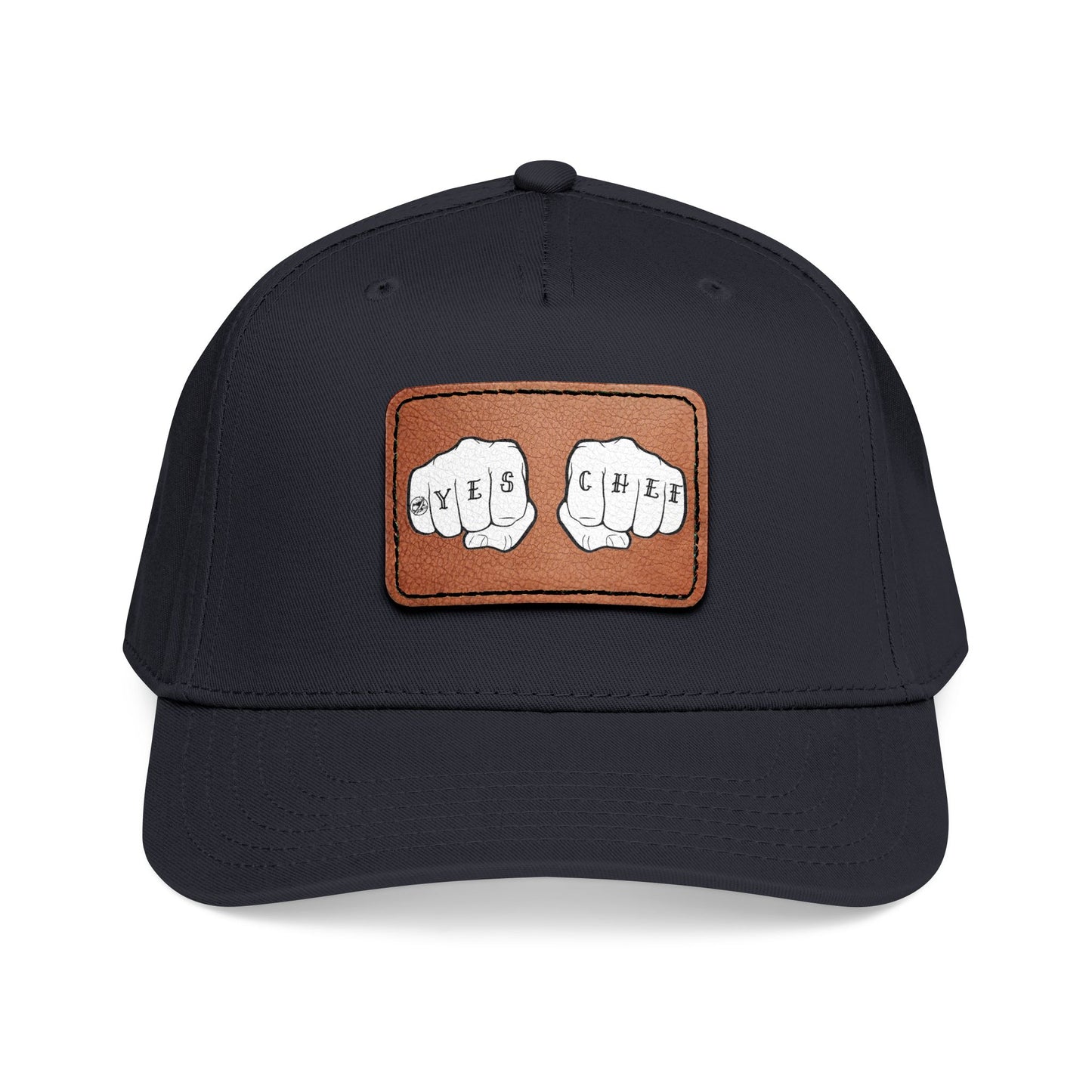 Leather Patch Baseball Cap — 'Yes Chef' Knuckle Tattoo Design