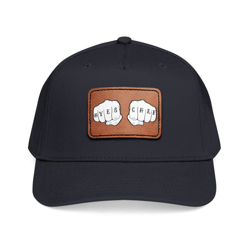Leather Patch Baseball Cap — 'Wife & Chief' Knuckle Tattoo Design