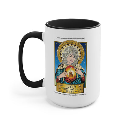 Dolly Parton Saint Portrait Accent Mug — Inspirational Music Lover Coffee Cup