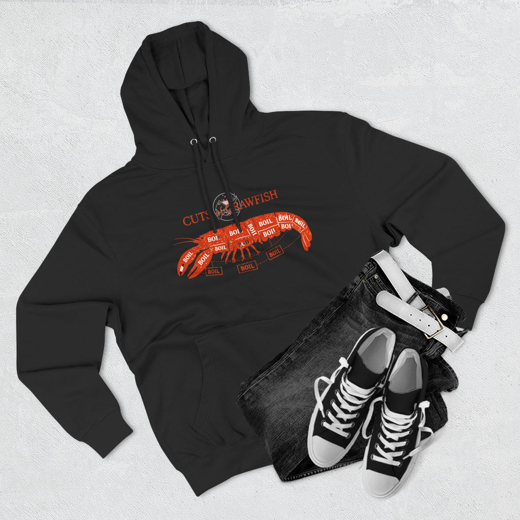 Crawfish Cuts Diagram Hoodie — Seafood Lover Graphic Fleece Hoodie