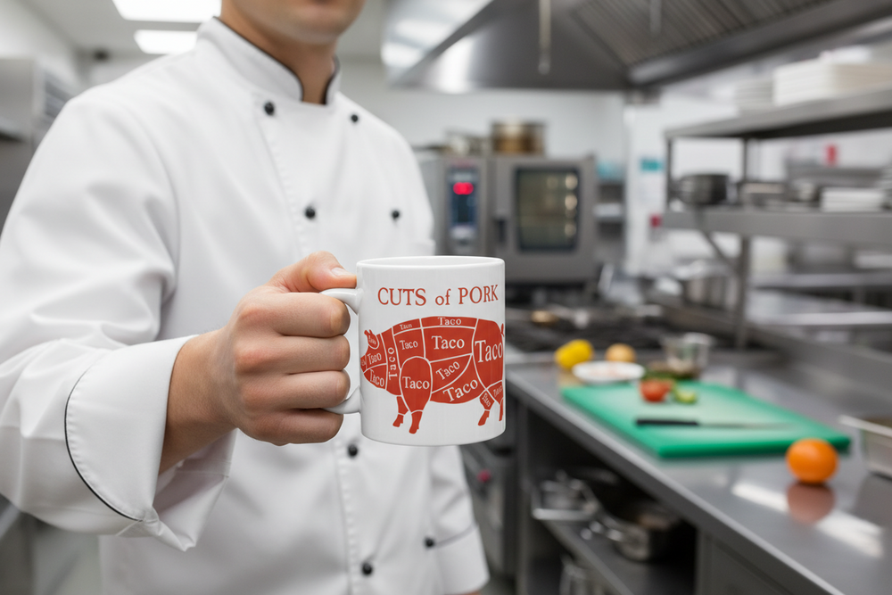 Service Vessel-Chef Coffee Mug – “Cuts of Pork” Kitchen Humor Mug | Cleaver & Blade®
