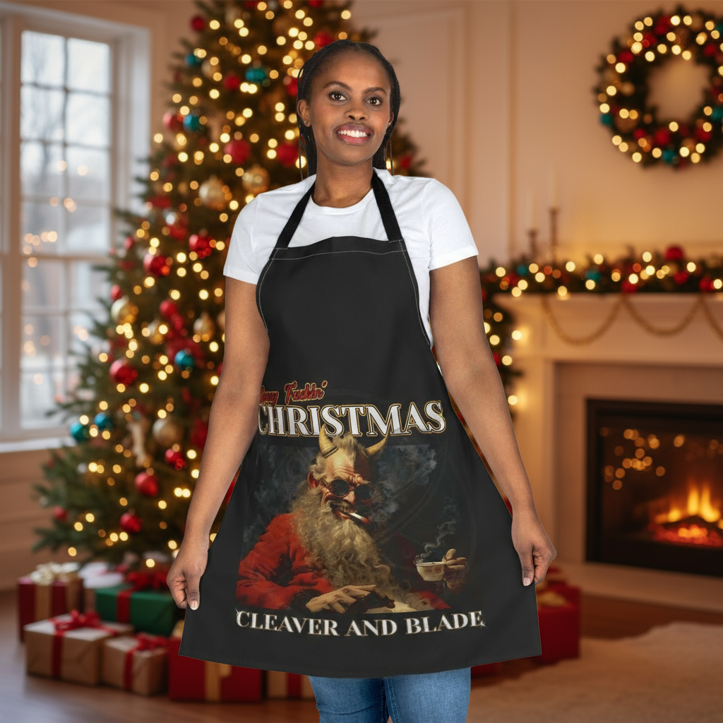 Christmas Cleaver & Blade Apron — Dark Santa BBQ Cooking Apron