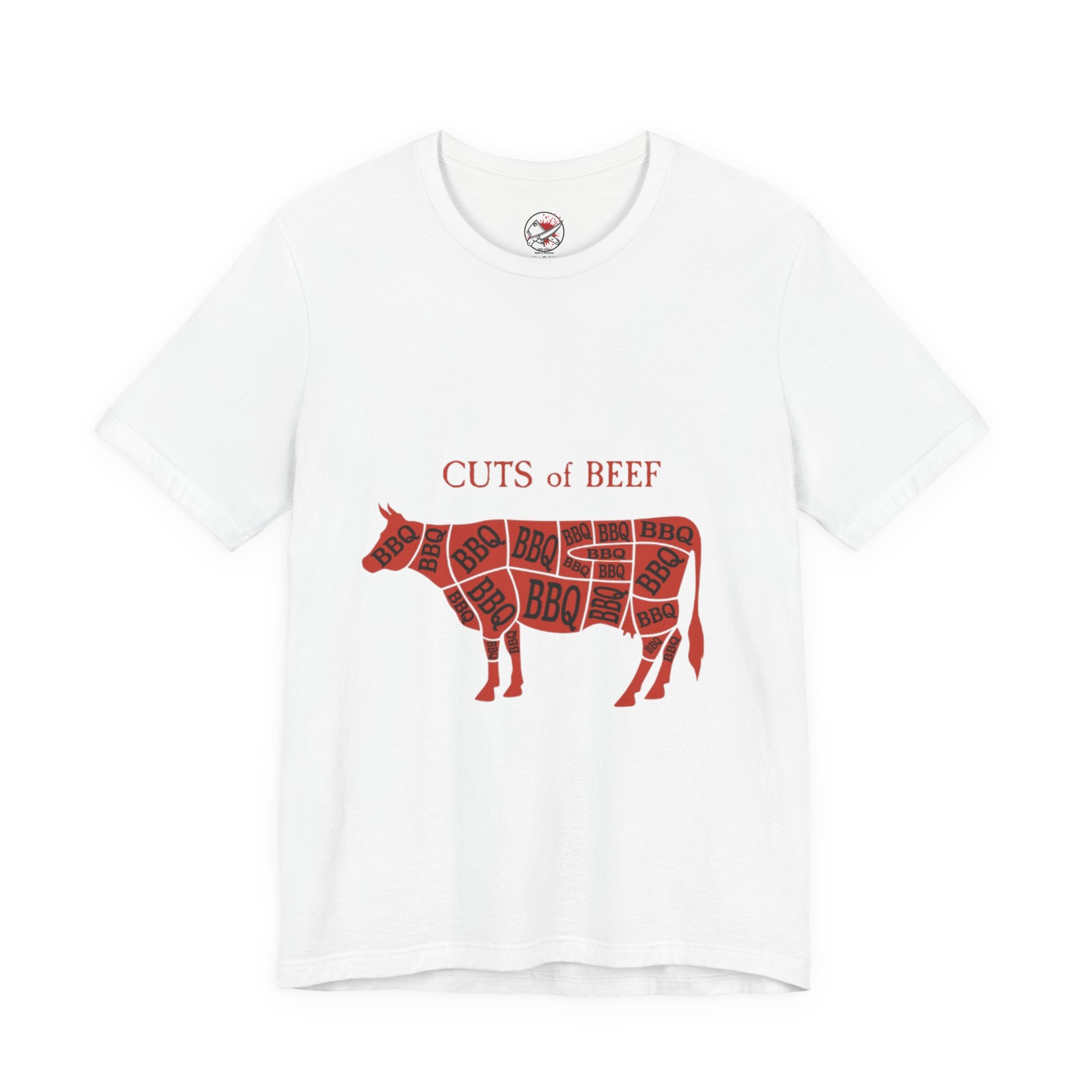 BBQ Butcher Cut Cow T‑Shirt — Vintage Barbecue Meat Diagram Tee